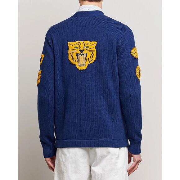 NWT Polo Ralph Lauren Varsity-Inspired Patch Tiger Cardigan Sz M Royal #9M505 - Picture 4 of 15